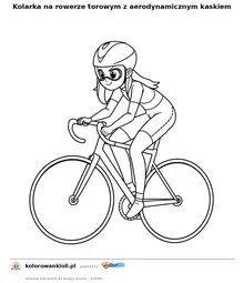 Kolarka na rowerze torowym z aerodynamicznym kaskiem — kolorowanka do wydruku dla dzieci