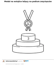 Medal na wstążce leżący na podium zwycięzców — kolorowanka do wydruku dla dzieci