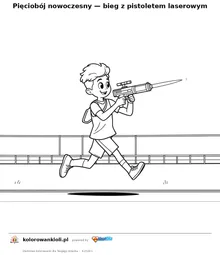 Pięciobój nowoczesny — bieg z pistoletem laserowym — kolorowanka do wydruku dla dzieci