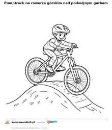 Pumptrack na rowerze górskim nad podwójnym garbem — kolorowanka do wydruku dla dzieci