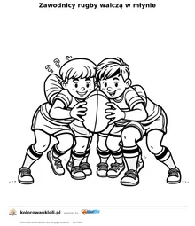 Zawodnicy rugby walczą w młynie — kolorowanka do wydruku dla dzieci