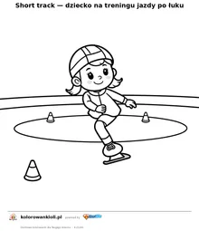 Short track — dziecko na treningu jazdy po łuku — kolorowanka do wydruku dla dzieci