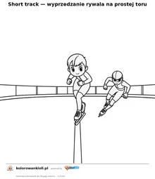 Short track — wyprzedzanie rywala na prostej toru — kolorowanka do wydruku dla dzieci