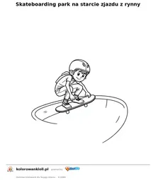 Skateboarding park na starcie zjazdu z rynny — kolorowanka do wydruku dla dzieci