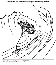 Skeleton na ostrym zakręcie lodowego toru — kolorowanka do wydruku dla dzieci