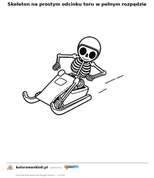 Skeleton na prostym odcinku toru w pełnym rozpędzie — kolorowanka do wydruku dla dzieci