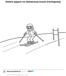 Slalom gigant na oblodzonej trasie treningowej — kolorowanka do wydruku dla dzieci