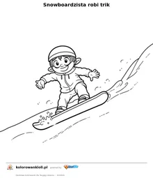 Snowboardzista robi trik — kolorowanka do wydruku dla dzieci