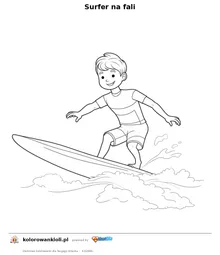 Surfer na fali — kolorowanka do wydruku dla dzieci