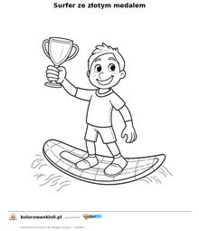 Surfer ze złotym medalem — kolorowanka do wydruku dla dzieci