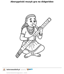 Aborygenski muzyk gra na didgeridoo — kolorowanka do wydruku dla dzieci
