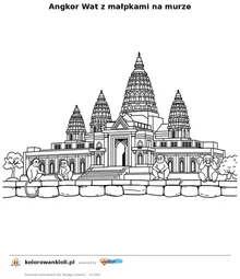 Angkor Wat z małpkami na murze — kolorowanka do wydruku dla dzieci
