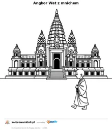 Angkor Wat z mnichem — kolorowanka do wydruku dla dzieci