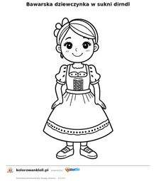 Bawarska dziewczynka w sukni dirndl — kolorowanka do wydruku dla dzieci