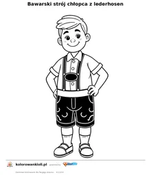 Bawarski strój chłopca z lederhosen — kolorowanka do wydruku dla dzieci