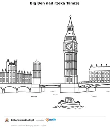 Big Ben nad rzeką Tamizą — kolorowanka do wydruku dla dzieci