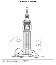 Big Ben w słońcu — kolorowanka do wydruku dla dzieci