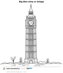 Big Ben zimą w śniegu — kolorowanka do wydruku dla dzieci
