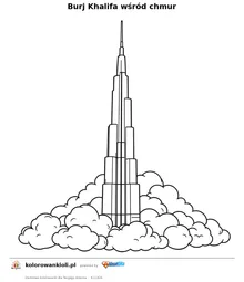 Burj Khalifa wśród chmur — kolorowanka do wydruku dla dzieci