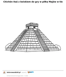 Chichén Itzá z boiskiem do gry w piłkę Majów w tle — kolorowanka do wydruku dla dzieci