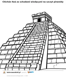 Chichén Itzá ze schodami wiodącymi na szczyt piramidy — kolorowanka do wydruku dla dzieci