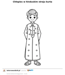 Chlopiec w hinduskim stroju kurta — kolorowanka do wydruku dla dzieci