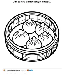 Dim sum w bambusowym koszyku — kolorowanka do wydruku dla dzieci