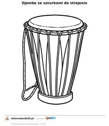 Djembe ze sznurkami do strojenia — kolorowanka do wydruku dla dzieci