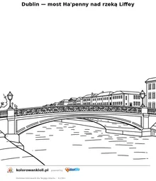 Dublin — most Ha'penny nad rzeką Liffey — kolorowanka do wydruku dla dzieci
