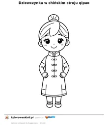 Dziewczynka w chinskim stroju qipao — kolorowanka do wydruku dla dzieci