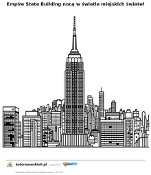 Empire State Building nocą w świetle miejskich świateł — kolorowanka do wydruku dla dzieci