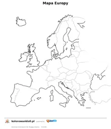 Mapa Europy — kolorowanka do wydruku dla dzieci
