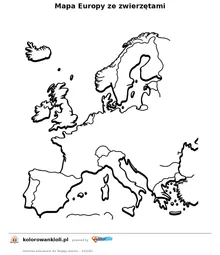 Mapa Europy ze zwierzętami — kolorowanka do wydruku dla dzieci