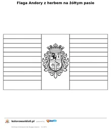 Flaga Andory z herbem na żółtym pasie — kolorowanka do wydruku dla dzieci