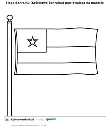 Flaga Bahrajnu (Królestwo Bahrajnu) powiewająca na maszcie — kolorowanka do wydruku dla dzieci