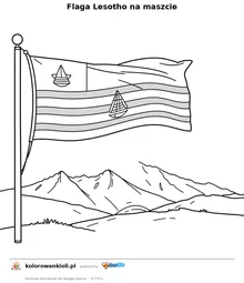 Flaga Lesotho na maszcie — kolorowanka do wydruku dla dzieci
