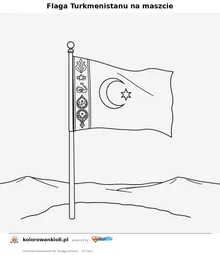 Flaga Turkmenistanu na maszcie — kolorowanka do wydruku dla dzieci