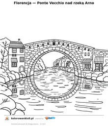 Florencja — Ponte Vecchio nad rzeką Arno — kolorowanka do wydruku dla dzieci