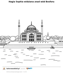 Hagia Sophia widziana znad wód Bosforu — kolorowanka do wydruku dla dzieci