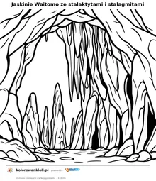 Jaskinie Waitomo ze stalaktytami i stalagmitami — kolorowanka do wydruku dla dzieci