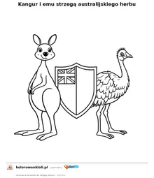 Kangur i emu strzega australijskiego herbu — kolorowanka do wydruku dla dzieci