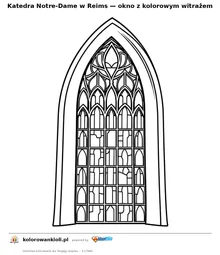Katedra Notre-Dame w Reims — okno z kolorowym witrażem — kolorowanka do wydruku dla dzieci