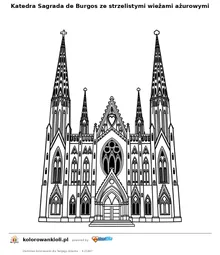 Katedra Sagrada de Burgos ze strzelistymi wieżami ażurowymi — kolorowanka do wydruku dla dzieci