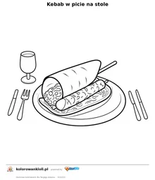 Kebab w picie na stole — kolorowanka do wydruku dla dzieci