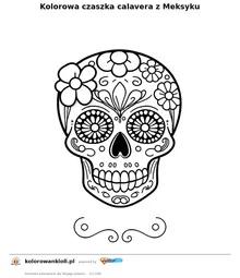 Kolorowa czaszka calavera z Meksyku — kolorowanka do wydruku dla dzieci