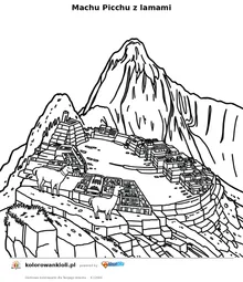 Machu Picchu z lamami — kolorowanka do wydruku dla dzieci