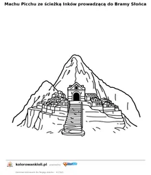 Machu Picchu ze ścieżką Inków prowadzącą do Bramy Słońca — kolorowanka do wydruku dla dzieci