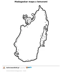 Madagaskar mapa z lemurami — kolorowanka do wydruku dla dzieci