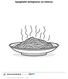 Spaghetti bolognese na talerzu — kolorowanka do wydruku dla dzieci