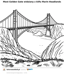 Most Golden Gate widziany z klifu Marin Headlands — kolorowanka do wydruku dla dzieci